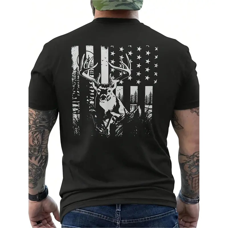American Flag Deer Buck Hunting Patriotic Graphic T Shirt
