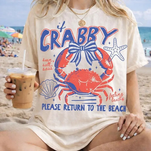 If Crabby Please Return To The Beach Vintage Coastal Graphic T Shirt