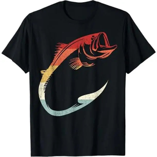 Retro Fish Hook Bass Fishing Graphic T Shirt