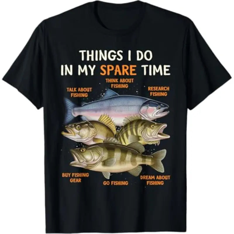 Things I Do In My Spare Time Fish Stack Funny Fishing Graphic T Shirt