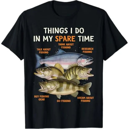Things I Do In My Spare Time Fish Stack Funny Fishing Graphic T Shirt