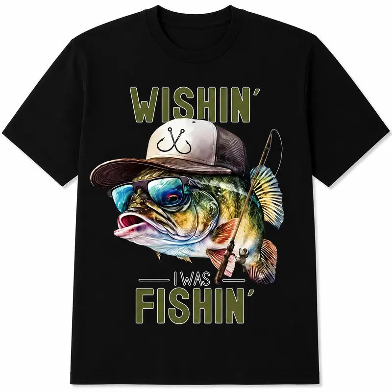 Wishin I Was Fishin Funny Bass Fishing Graphic T Shirt